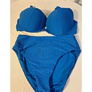 Blue Textured Women's Bikini Set